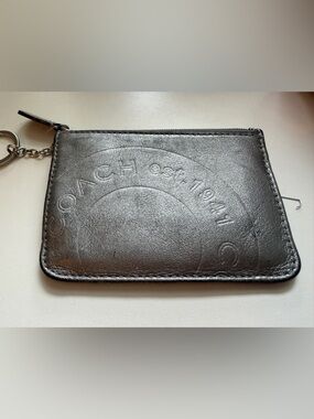 Coach Silver Metallic Foil Keychain Pouch Coin Holder